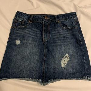 Denim distressed mini skirt